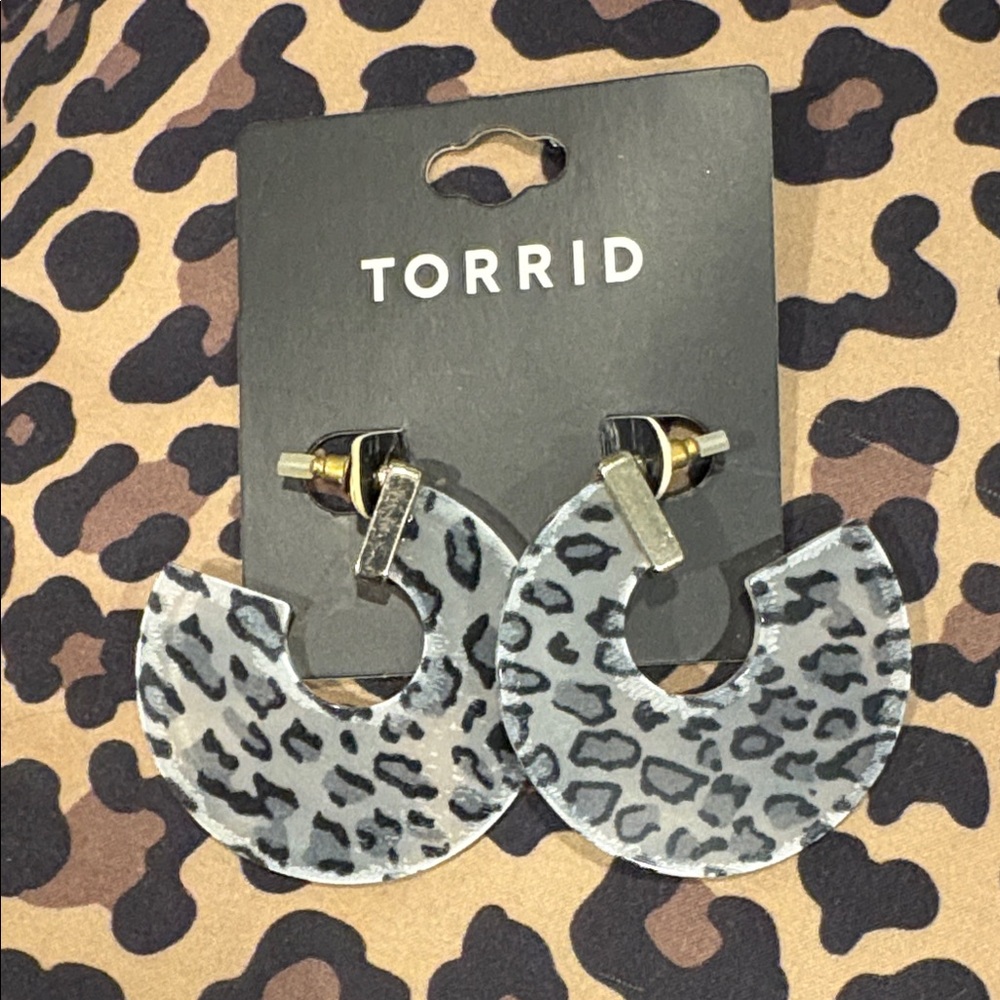Torrid Black and Gray Leopard Hoop Earrings